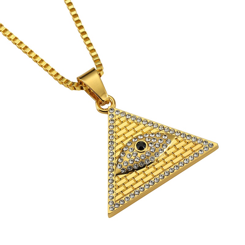 Fashion Mens Hip Hop Jewelry Pendant Necklaces Eye of Horus Pyramid Punk Rock Rap 18k Gold Plated 60cm Long Chain