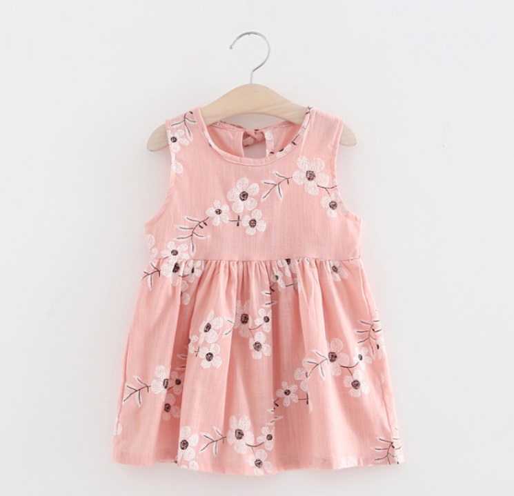 

2018 New Summer Baby Girls Dress O-Neck Embroidery Floral Sleeveless Vest Dress Lovely Toddler Clothing Children Tutu Dresses, Pink