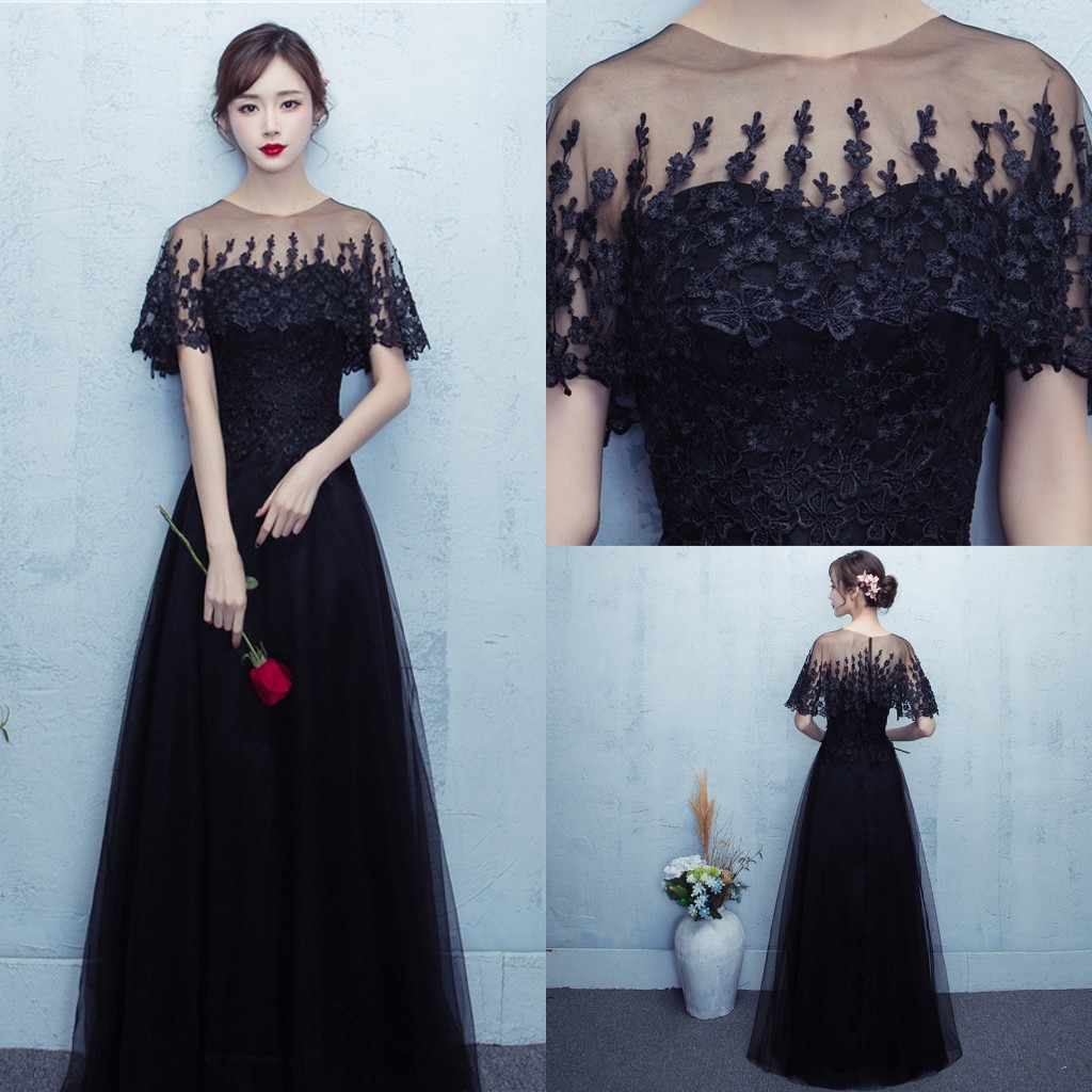 

2018 Cheap Elegant Appliques Long Evening Dresses Black/White/Silver Sheer Prom Dresses A-line Tulle Maxi Formal Party Dress Evening Gowns