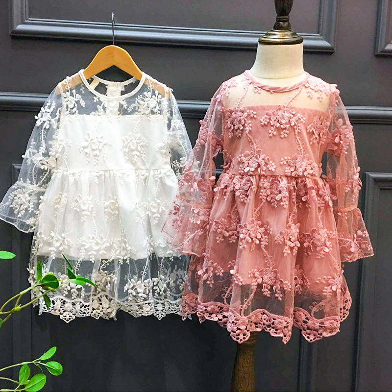 

Girls Lace Dresses 2018 Spring Summer Style Baby Girls Floral Embroidery Dress Kids Full Sleeve Tutu Dress Children Clothing, Remark colors and sizes