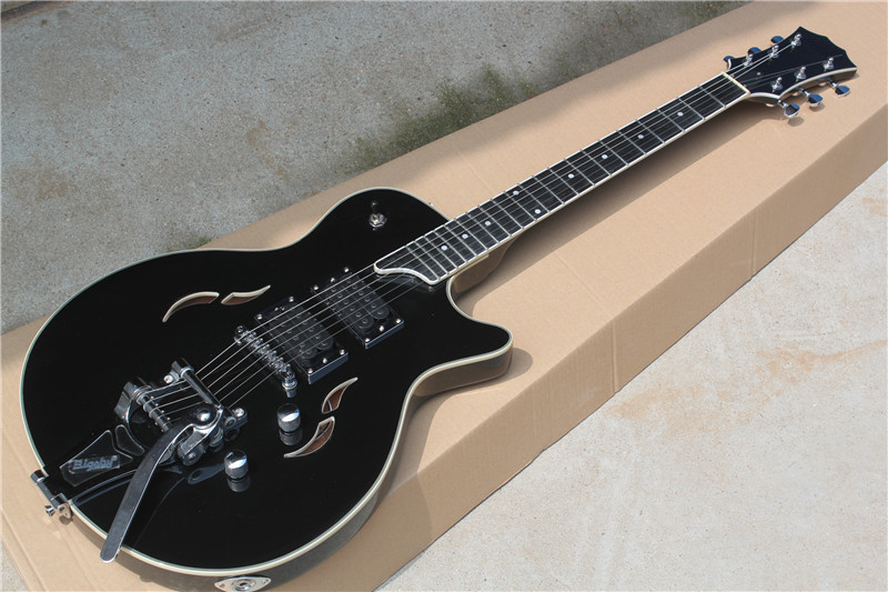 T3 large rocker hollow electric guitar black body double open pickup-image-424661067
