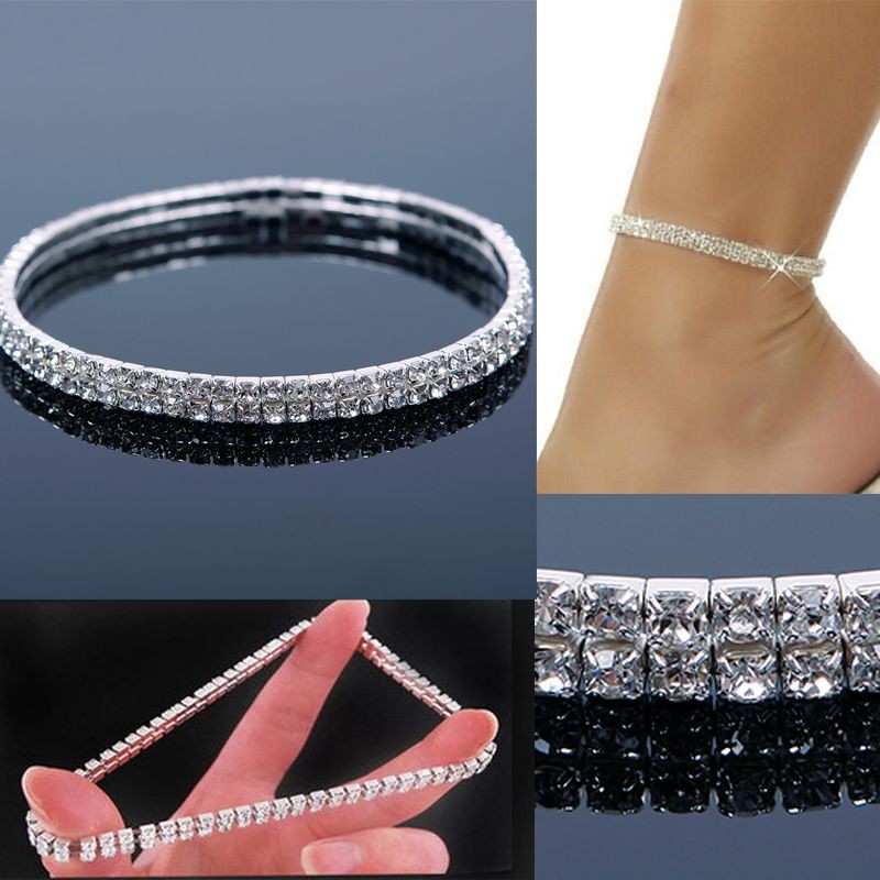 Plata Plateado Diamante Bling Elástico Tobillera Cadena Pulsera de tobillo