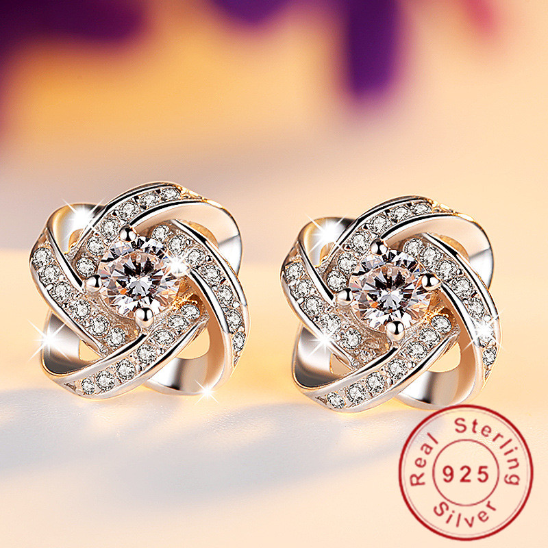 Luxury Female Earring Genuine 925 Sterling silver Diamonique Cz Engagement wedding Stud Earrings for women Gift