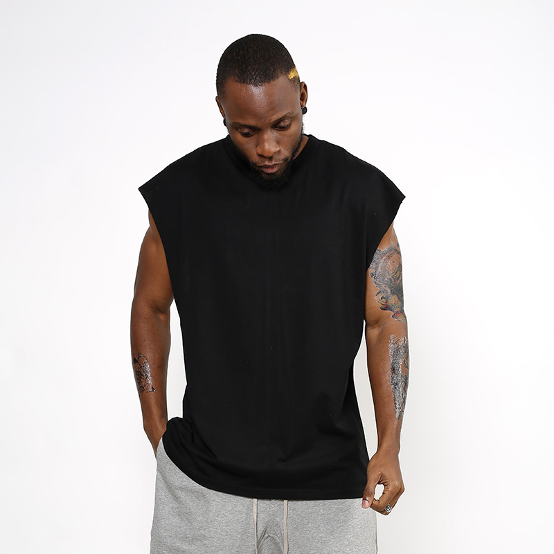 

New Design Sleeveness Fashion Hip Hop Plain Plus Short Sleeve T Shirt Brand Men T -Shirt No Sleeve Over Size Men, White;black