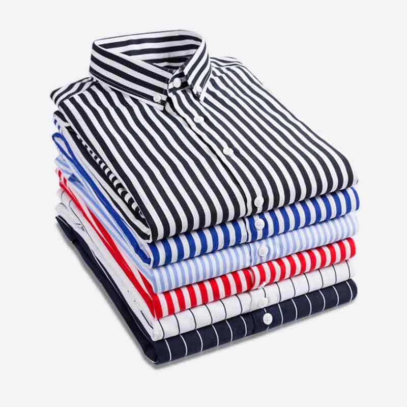 Mode Nouveau 2018 Hommes Chemises À Manches Longues Mâle Rayé Classique-fit Confort Doux Casual Chemise À Boutons Décontractés Casual Chemise Hom