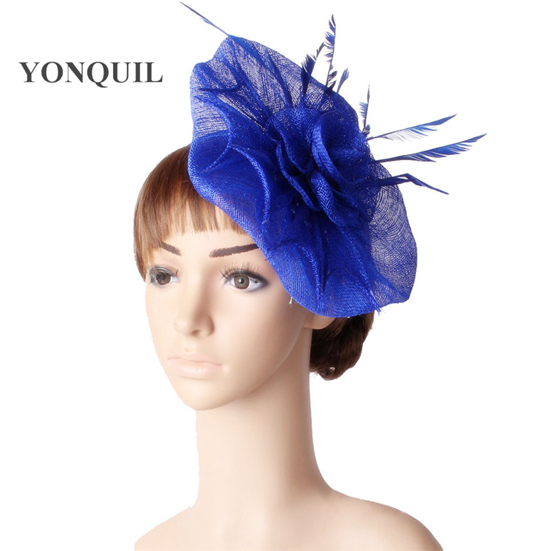 

Fancy color sinamay occasion fascinator headpiece feather wedding headwear race hair accessories millinery church hat MYQ126