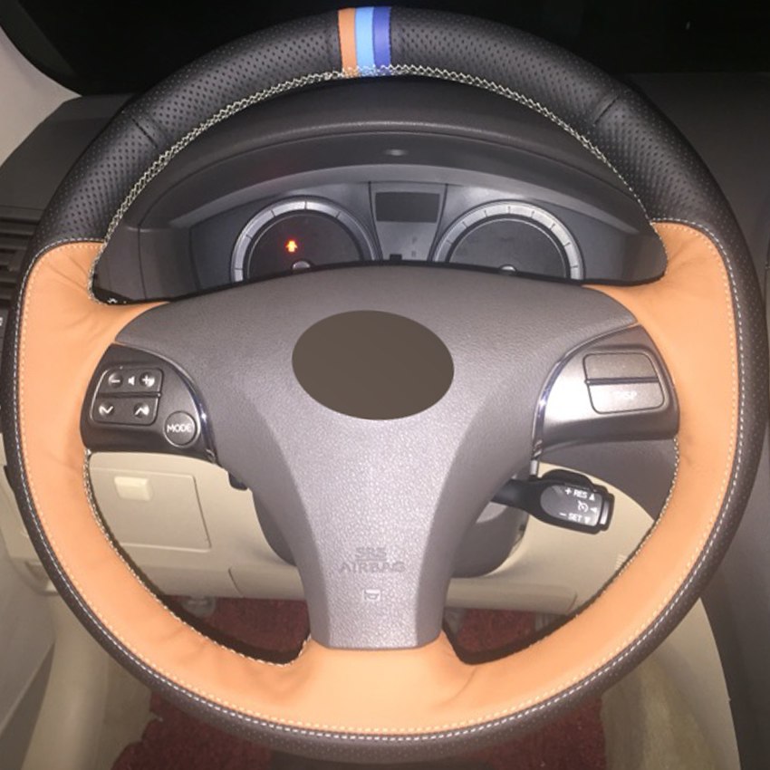 Black Orange Genuine Leather Car Steering Wheel Cover for Lexus ES240 ES250 ES300 ES350 2007-2012 Lexus GS350 GS450h GS460-image-430977801