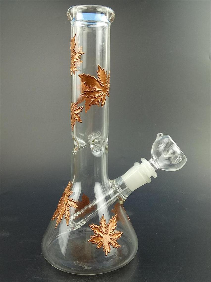 

Gold leaf Design Glass Bong Hookahs 10.5 inch Recycler Vapor Rig Bongs Water Pipe Dab Oil Rigs Percolator Bubbler Mini Drum