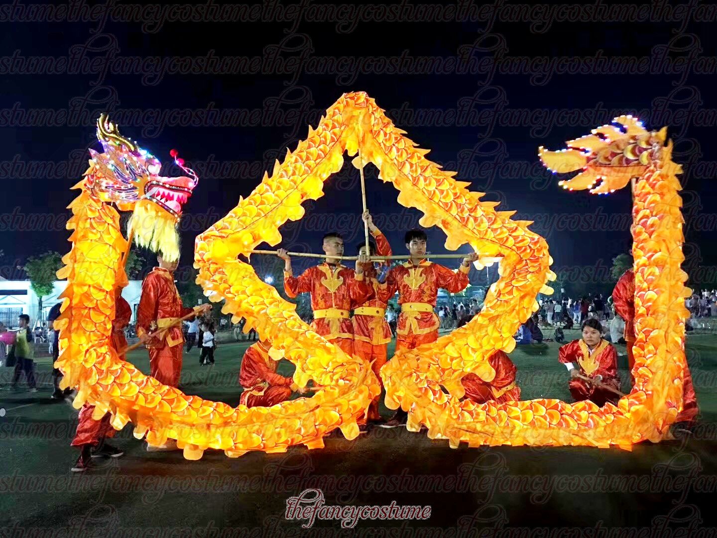 

10 meters 6 adult Chinese traditional Culture Spring Day LED lights silk print fabric Light DRAGON DANCE Stage Prop Folk Festival Costume, Multi