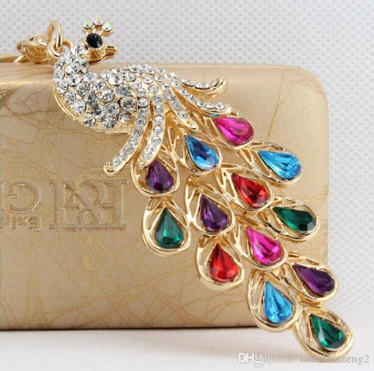 

Exquisite peacock shape key ring colorful rhinestone key chain metal key ring handbag pendant nice souvenir gift