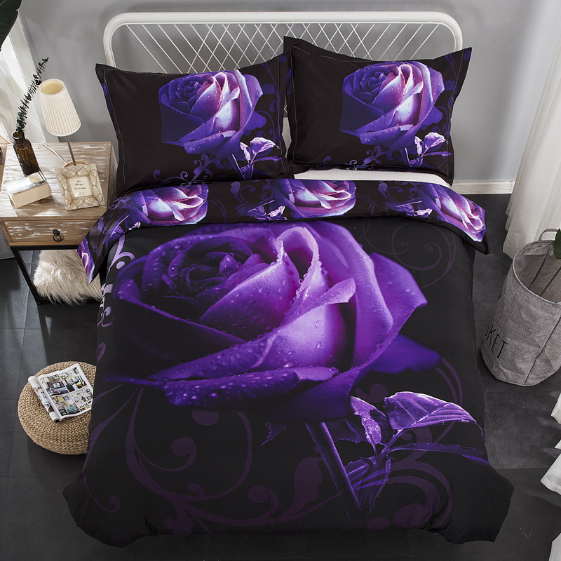 3 pieces American and European Style Purple Rose Bedding Set One Duvet Cover and two Pillow Covers Six sizes Bed Covers Home Textiles GC 006-image-425887556