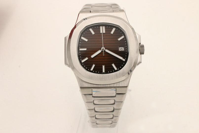 

Automatic Calendar 40mm Watch Men Sport Dive Full Steel Nautilus Auto Date Classic 5711Transparent brown dial Wrist 3-pin folding clasp, Black