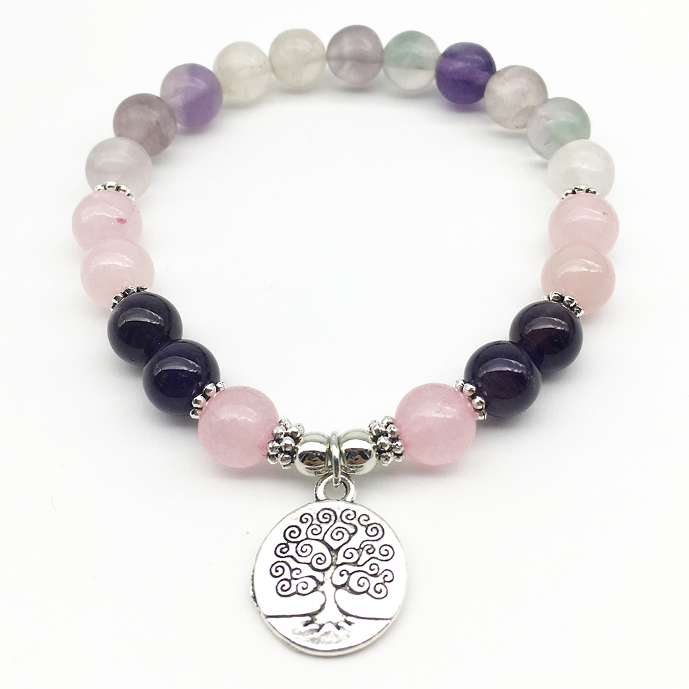 SN1321 Mode 2018 Bracelet Femme Arbre de Vie Charme Bracelet De Yoga Bijoux En Fluorite Naturelle Bracelet De Mariage À La Main