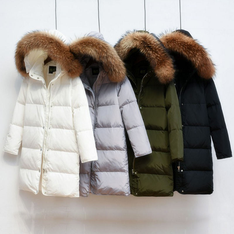 Women's Down 90% White Duck Jacket Female Parkas For Winter Women Long Thick Parka Natural Raccoon Fur Collar Hood Coat