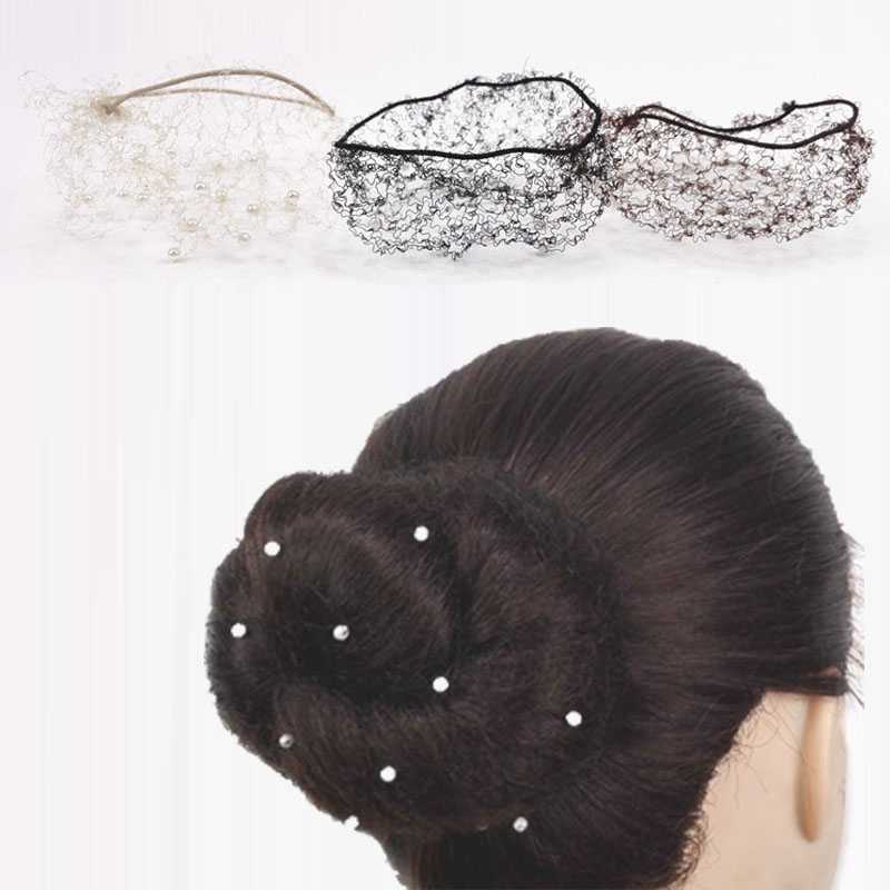 

Pearl Women Bun Cover Snood Ballet Dance Skating Hair Net Girl Hairband Hair Accessories Brown Invisible Elastic Ballet Bun Cap, Black