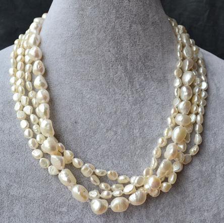

New Arriver Pearl Jewellery,4rows Freshwater Pearl Necklace,6-11mm 18inches White Pearl Jewellery,New Free Shipping