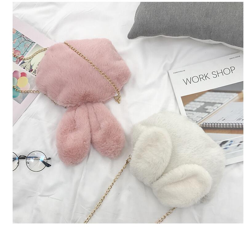 

Winter Wool Warm Hand Rabbit Ear Shoulder Bag For Girl Purse and Handbag Wallet Women Travel Chain Bag, As the pic