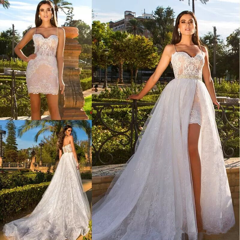short wedding dress with detachable long skirt