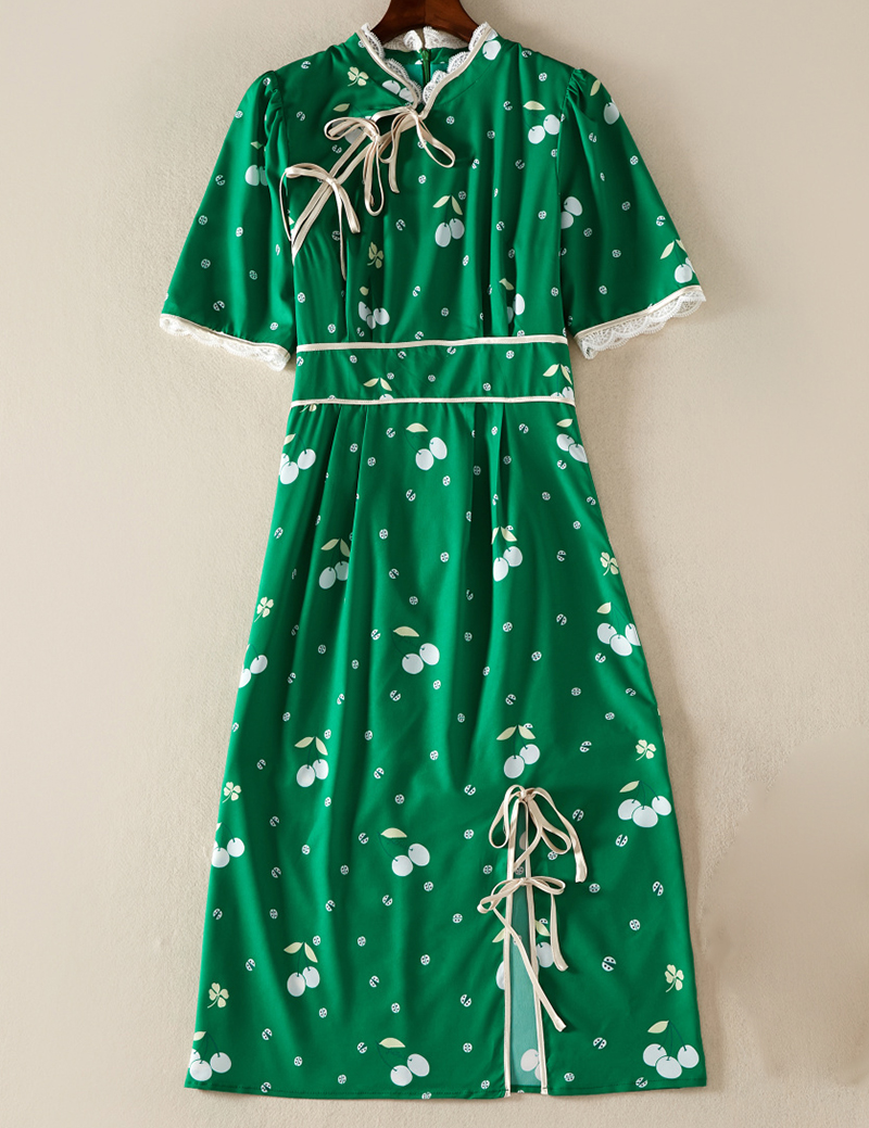 

Flower Print Women Split Dress Short Sleeve Cute Casual Dresses 05K822, Green