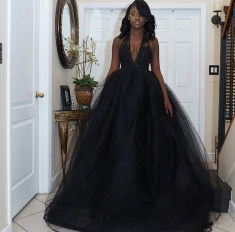 

Ball Gown Black Prom Dresses Sexy Deep V Neck Backless Evening Gowns Soft Tulle Applique Prom Party Dress Custom Made, Lilac