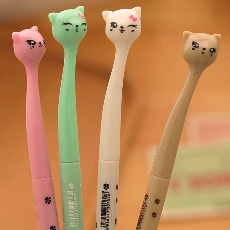 

4 Colors 0.5mm Cute Plastic Black Ink Gel Pen Cartoon Cat Pens For School Writing Office Supplies Stationery Favors WJ005