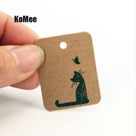 

100pcs 2.6*3.3cm Square Kraft Paper Jewelry Display Card Labels Cute Cat Hangtag 8Colors Paper Price Tag Labels Packaging cards