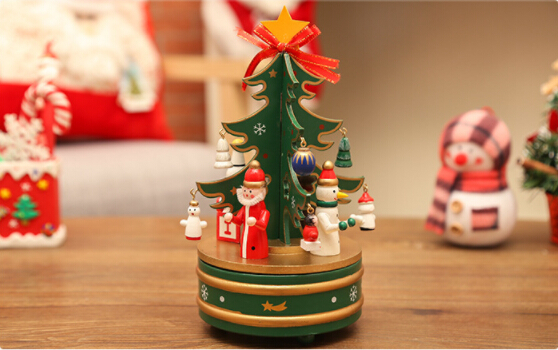 

Free shipping 2019 Christmas gift exquisite wooden carousel music box Christmas tree music box gift desktop decoration