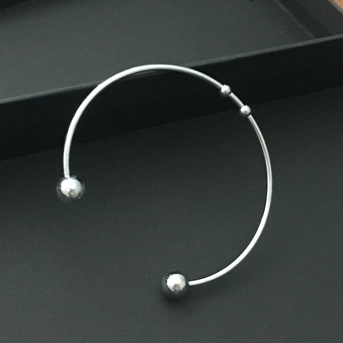 

3pcs Lot in bulk Stainless Steel women simple Fashion ball end open bracelet Steel Wire cuff bangle Gifts DIY Jewelry, Black