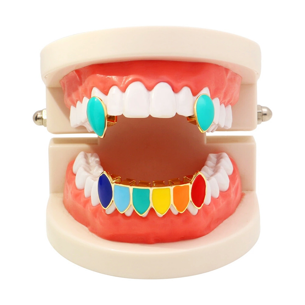 hip hop colorful grillz real gold plated dental grills rapper Luxurious golden body jewelry red darkblue yellow sky blue orange Peacock blue