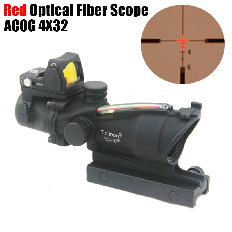 

Tactical Trijicon ACOG 4X32 Fiber Source Red Optical Fiber Scope w/ RMR Micro Red Dot Marked Version Black