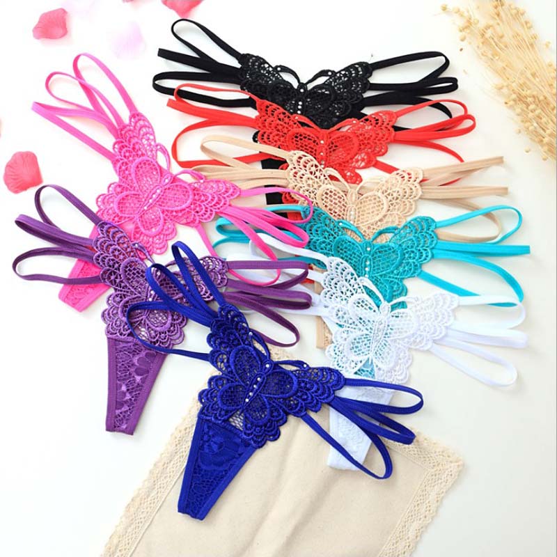 

10pcs/lot Underwear Women Panties Thongs And G Strings Tangas Sexy Lace butterfly Bandage Thong T back Everyday, Mixed colors