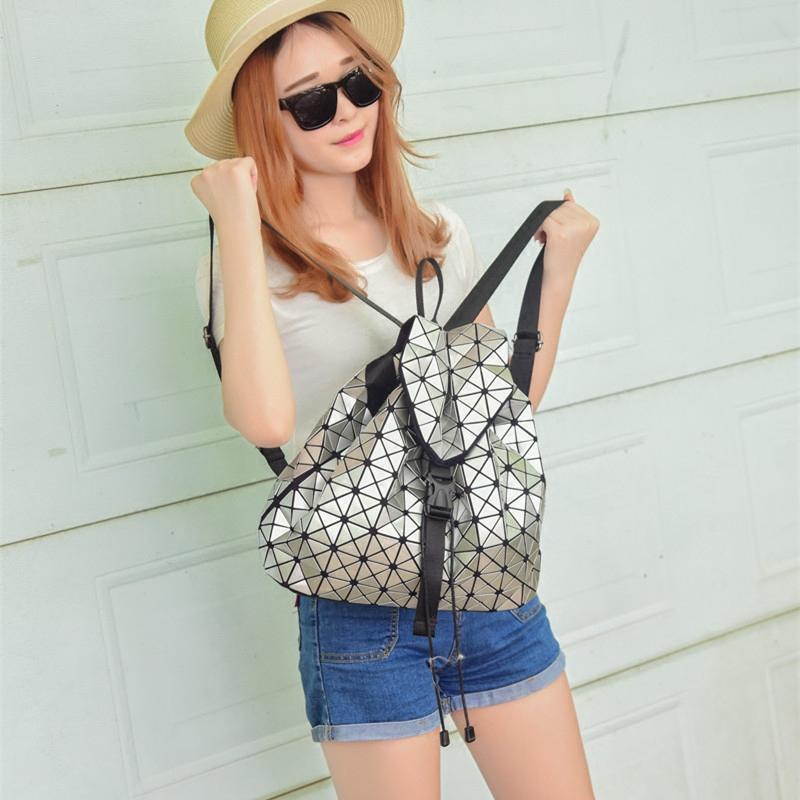 

Wholesale- Fashion Women Drawstring Backpack Diamond Lattice Geometry Quilted Ladies Backpack Sac Bag For Teenage girl Bao Bao School Bags, Gold