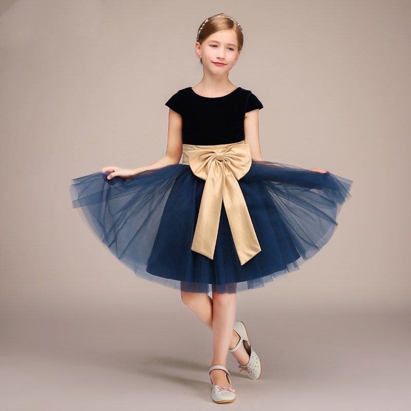 

2018 Classic Flower Girl Dresses A Line Jewe Neck Ruffles Sleeves Junior Bridesmaid Dress Ruched Tulle Sash Knee Length Long Formal Wear, Same as image