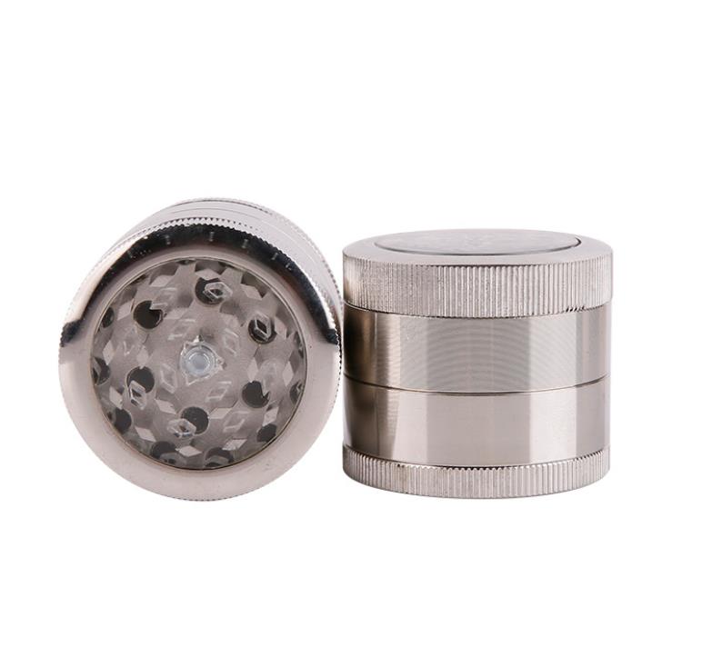 

4 layer 50mm zinc alloy manual grinder, new transparent cover, spiral tobacco cutter, metal smoking set.