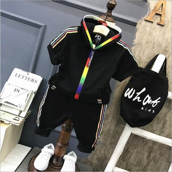 

20188 Kids Sets 1- Children Hoodies And Short Pant Kids Tracksuits Children Sport Suit 2 Pcs Sets Short Sleeve Cotton Sets summer, Black