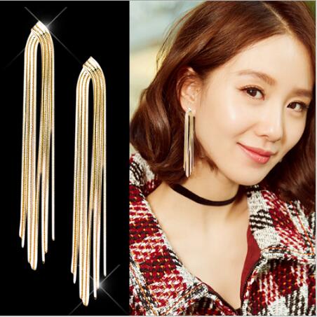 

Tassel Long Earrings Gold Silver black stylish Sexy Korean drop earrings Dangle Shine Bling Bling Rhinestone Wholesales Jewelry DHL Free