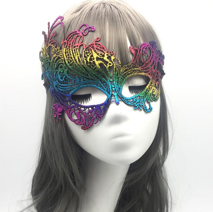 Fashion 16 Designs Rainbow Lace Halloween Half Face Mask Party
