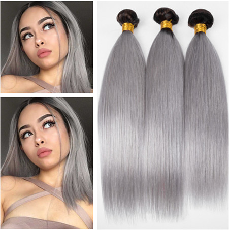 

Silky Straight #1B/Grey Ombre Peruvian Virgin Human Hair Bundle Deals 3Pcs Lot Black and Silver Grey Ombre Human Hair Weave Bundles 2Tone