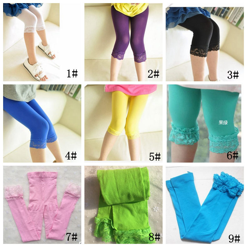 Kid Girl leggings summer stretch Lace Leggings skinny capris Pant Candy color L