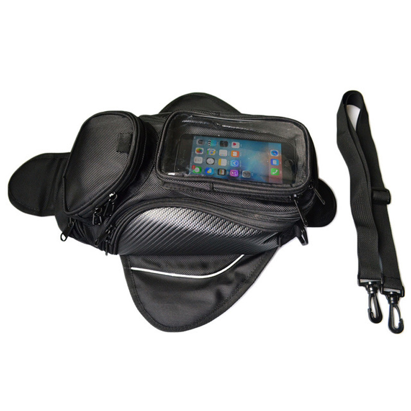 

Motorcycle bag Oil Fuel Tank Bag Magnetic Motorcycle saddle luggage GPS Phone PVC Bigger Window Moto suitcase For Big Phone, Black