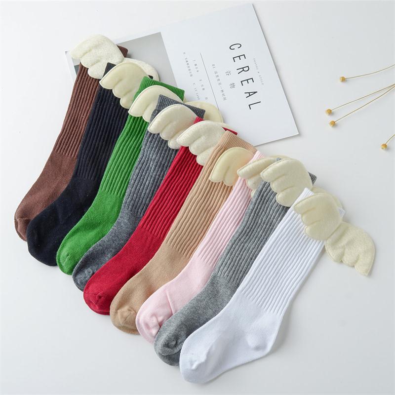 

Fashion Angel Wings Design Baby Socks Kids Knee High Socks Autumn Winter Leg Warm Solid Color Toddler Girls Funny Cotton Socks, As picture