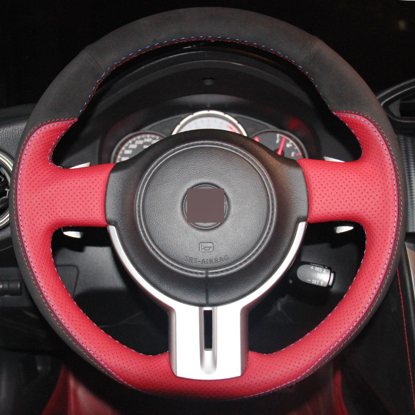 Couvre volant en daim noir véritable cuir rouge pour couvertures cousues à la main de voiture spéciale de Toyota 86 BRZ