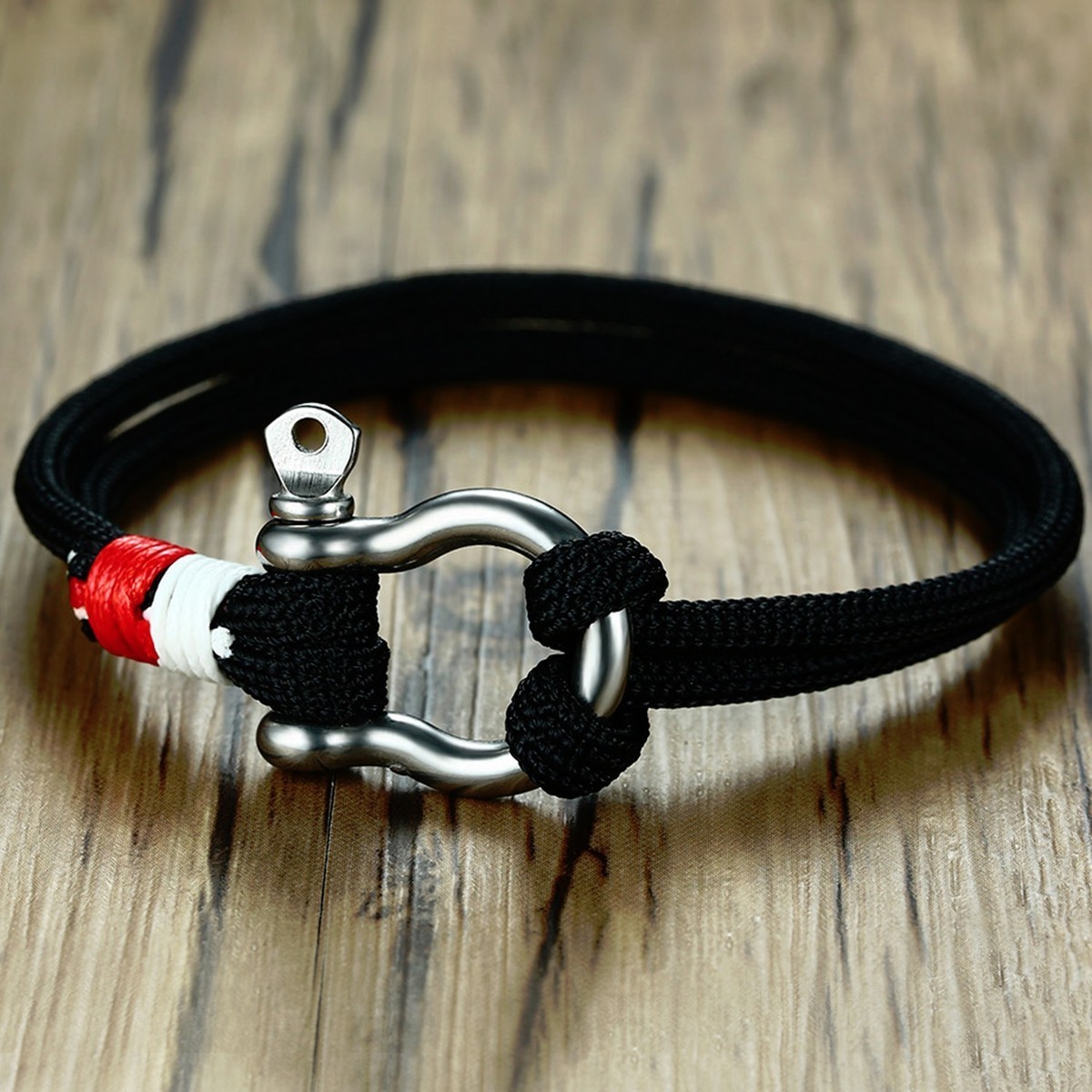 

Mens Nautical Sailing Screw Bracelet Stainless Steel Shackles Black Tactical Rope Bangle Sailor Surfer Beachwear Male Jewelry Y1891709