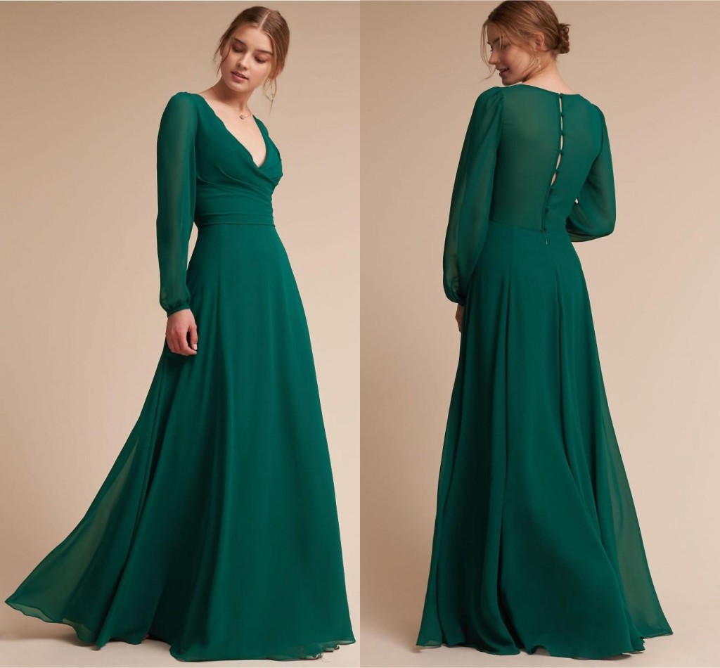 

Simple Style Hunter Green Sexy Prom Dresses Vintage V Neck Chiffon Floor Length Button Back Long Evening Gowns Cheap, Black