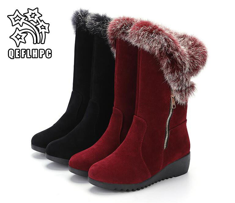 

2018 new Women's shoes. Winter Half boots. Casual fashion Women's boots. Keep warm. Waterproof. Martin. suede. Leather. Rabbit's hair., Black