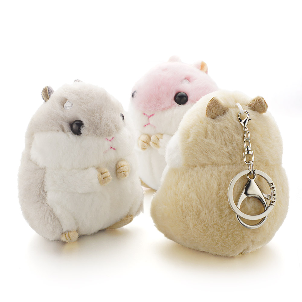 

New Fashion Mini Hamster Keyrings Keychains Faux Rabbit Fur Pompom Fluffy Trinkets Car Handbag Pendant Key Chains Ring Holder K356