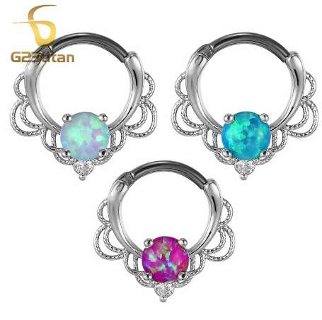

G23titan Rose Gold Color Opal Rings for Piercing Septum Earring Ear Tunnel 16G Titanium Pole Natural Opal Stone Septum Clicker