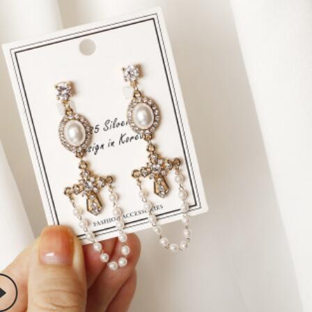 

jewelry earrings for women cross pearl silver needle tassel earrings classic hot fashion free of shipping