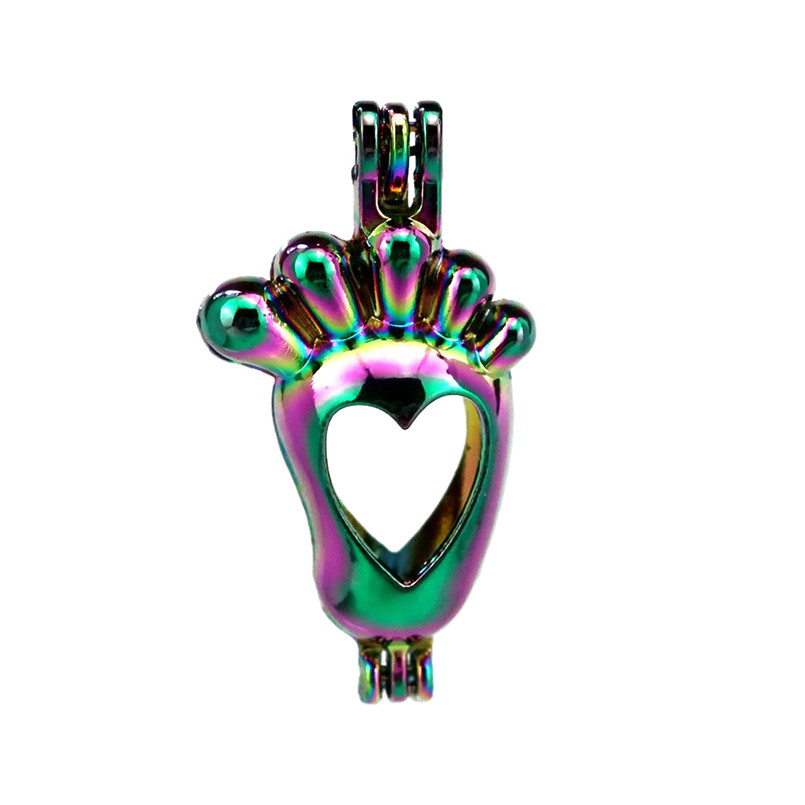 

10pcs/lot Rainbow Color Baby Foot Pearl Cage Beads Cage Locket Pendant Diffuser Aromatherapy Perfume Essential Oils Diffuser Floating Pom, Silver