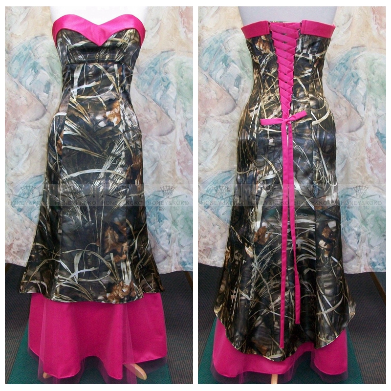 

2018 Sweetheart Bulrush Camo Long Bridesmaid Dresses Fuchsia Reed Slim Camouflage Custom Vestidos De Bridesmaids Maid Of Honor Cheap